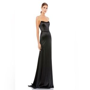 MAC DUGGAL - Black Satin Rhinestone Strap Trumpet Gown NWOT Style #12428